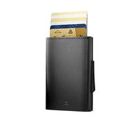 Ögon Smart Wallets - Cascade Slim Wallet - Automatische Geldbörse aus Aluminium und Leder - Popup-Karten - RFID-Schutz - Bis zu 8 Karten und Banknoten - Leder Schwarz/Aluminium Schwarz