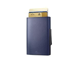 Ögon Smart Wallets - Cascade Slim Wallet - Automatische Geldbörse aus Aluminium und Leder - Popup-Karten - RFID-Schutz - Bis zu 8 Karten und Banknoten - Leder Navy Blue/Aluminium Navy Blue