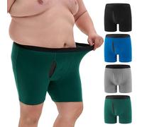 OEIOEI Herren Unterhosen Große Größen Boxershorts Baumwolle Übergröße Herrenunterwäsche mit Eingriff 4 Pack (5XL,Schwarz/Grau/Blau/Grün)