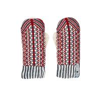 ÖJBRO VANTFABRIK "Lycksele Fäustlinge 4 Lagen rot/blau/natur Gr. M 100% Merinowolle Handschuhe Strick warm weich - Hergestellt in Schweden