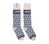 ÖJBRO VANTFABRIK "Ringdans Ester Socken Kniestrümpfe blau/natur/rot Gr. M Lammwolle Stricksocken Strick warm weich - Hergestellt in Schweden