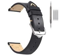 Öl-Wachs Leder Uhrenarmband 20mm Schwarz für Herren Damen Ersatzarmband