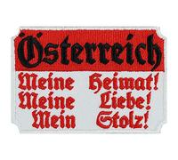 Österreich Aufnäher | Österreich - Meine Heimat, Meine Liebe, Mein Stolz | Aufbügler mit Stickerei - Austria Patch Bügelbild Applikation zum annähen/aufbügeln - 80x55mm