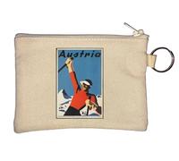 Österreich Schnee und Skifahren Retro Reiseposter Schlüsselanhänger Münzbörse Beige