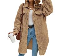 Oewwthy Damen-Teddy-Fleecemantel - Plüschiger, Übergroßer, Langer Cardigan, Kuschelige Winterjacke für Einen Lässigen Look L