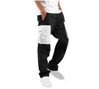 ofeirhz Cargohose für Herren, UK-Kordelzug, mehrere Taschen, Haltbarkeit, Arbeitshose, Kontrastfarbe, Patchwork, elastischer Saum, Trainingshose, elastische Taille, gerade, entspannte Jogginghose