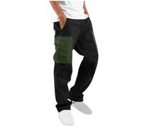ofeirhz Cargohose für Herren, UK-Kordelzug, mehrere Taschen, Haltbarkeit, Arbeitshose, Kontrastfarbe, Patchwork, elastischer Saum, Trainingshose, elastische Taille, gerade, entspannte Jogginghose