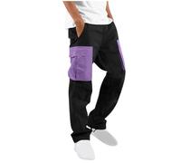 ofeirhz Cargohose für Herren, UK-Kordelzug, mehrere Taschen, Haltbarkeit, Arbeitshose, Kontrastfarbe, Patchwork, elastischer Saum, Trainingshose, elastische Taille, gerade, entspannte Jogginghose