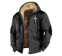 ofeirhz Herrenjacke mit Kapuze, warme Militär-Windbreaker-Jacke mit Revers, Trucker-Jacken, Wintermantel, warme Baumwoll-Cargo-Jacken mit Taschen, durchgehender Reißverschluss, Fleece-Jacke, dicke