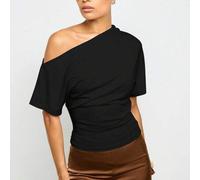 Off-Shoulder, asymmetrische Bluse mit moderner, taillierter Passform und Kurzarm. Zeitgenössische Mode für Herbst, Winter und Frühling. Passend für Ab