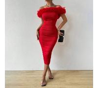 Off-Shoulder Bodycon-Kleid aus einfarbiger Mesh-Spitze für Neujahrsklamotten Maxikleid Damen Outfit