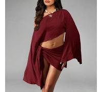 Off-Shoulder Crop Top mit drapiertem Rock Set als Strandüberwurf, Urlaubsfeeling, Leinenoptik