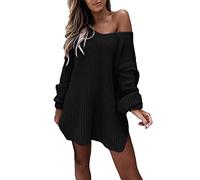 Off Shoulder Pullover, Grobstrickpullover Damen, Wollpullover Sexy Langärmliges Sweaters Stricken Elegant Sweatshirt Dicker Warmes Langarmshirt Solid Klassische Blusentop Bequemer Lässige