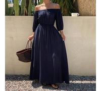 Off-Shoulder Tailliertes Kleid mit Vollem Rock Midi-Kleid für Frauen Sommerkleid