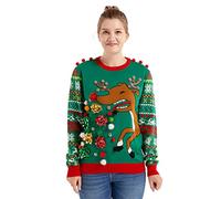 OFF THE RACK Hässlicher Weihnachtspullover, Unisex Lustiger Chunky Fair Isle Gestrickter Festlicher Pullover für Party Rudy Be Fierce S