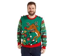 OFF THE RACK Hässlicher Weihnachtspullover, Unisex Lustiger Chunky Fair Isle Gestrickter Festlicher Pullover für Party Rudy Be Fierce M