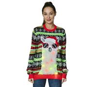 OFF THE RACK Womens Lustig LED Weihnachtspullover für Damen Strickpullover für Weihnachtsparty Pullover Sweater, Llama Loves Sparkle, XL