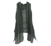Offener Cardigan mit Kapuze, Boho Long-Weste aus Baumwolle, dunkelgrün, S