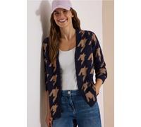 Jacquardstrickjacke CECIL, Damen, Gr. M (40), blau (urban dunkelblau), Web, 65% Polyester, 35% Baumwolle, Hahnentrittmuster, comfort fit normal, ohne Ausschnitt, Bündchen, Strickjacken, aus softem Mat