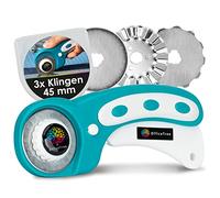 OfficeTree Rollschneider Stoff 45mm - Stoffschneider Rollschneider Set 3 Klingen - Rollmesser für Stoff Papier und Tapete Mühelos - Rotary Cutter zum Nähen oder Basteln