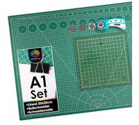 OfficeTree Schneidematte Set A1 90x60 + Rollschneider + Patchwork Lineal 30x30 cm - Schneidematte A1 Selbstheilend - Schneiderlineal Schneiderunterlage und Rollschneider Set - Schneidunterlage nähen