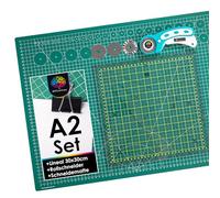 OfficeTree Schneidematte Set A2 60x45 + Rollschneider + Patchwork Lineal 30x30 cm - Schneidematte A2 Selbstheilend - Schneiderlineal Schneiderunterlage und Rollschneider Set - Schneidunterlage nähen