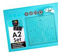 OfficeTree Schneidematte Set A2 60x45 + Rollschneider + Patchwork Lineal 30x30 cm - Schneidematte A2 Selbstheilend - Schneiderlineal Schneiderunterlage und Rollschneider Set - Schneidunterlage nähen