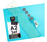 OfficeTree Schneidematte Set A2 60x45 + Rollschneider + Patchwork Lineal 60x15 cm - Schneidematte A2 Selbstheilend - Schneiderlineal Stoffschneider Rollschneider Set - Schneidunterlage - Nähzubehör