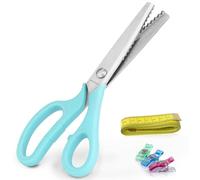 OfficeTree Zickzackschere Stoff Set - 20x Stoffklammern & 1x Maßband - Zackenschere Stoffschere Zickzack - Hochwertige Zick Zack Schere für Näharbeiten, Hobby & Basteln mit Nähzubehör Türkis