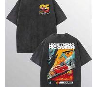 Officially authorized Disney, 230g laundry brand T-shirt, racing story lightning McQueen printed T-shirt, funny design, outdoor sports, street clothes