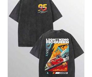 Officially authorized Disney, 230g laundry brand T-shirt, racing story lightning McQueen printed T-shirt, funny design, outdoor sports, street clothes