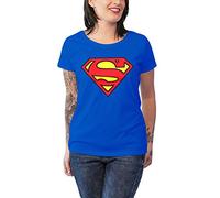Officially Licensed Merchandise Superman Shield Girly T-Shirt (Blue), X-Large