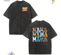 Officially Licensed Vintage Washed Cotton Short Sleeve T-Shirt, "Dad Life" Cartoon Character Letter Print Design, Casual Oversized Crewneck Top for Me