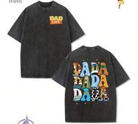 Officially Licensed Vintage Washed Cotton Short Sleeve T-Shirt, "Dad Life" Cartoon Character Letter Print Design, Casual Oversized Crewneck Top for Me