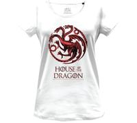 Officiel House of Dragon T-Shirt Femme Dragon Logo Imprimé Cotton Round Neck Tee Westeros Inspired Casual Wear Breathable Short Sleeve Top - Targaryen Fan Gift, Blanc_Taille XXL