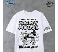 Offiziell lizenziertes Kurzarm-T-Shirt aus 100 % Baumwolle mit Retro-Sticker-Motiv und Cartoon-Maus-Grafik, "Powered By Positivity"-Print mit Vintage-