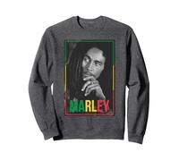Offizieller Bob Marley Foto, Weiß Sweatshirt, Unisex für Erwachsene, Anthrazit Meliert, M