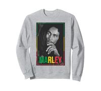 Offizieller Bob Marley Foto, Weiß Sweatshirt, Unisex für Erwachsene, Grau Meliert, XL