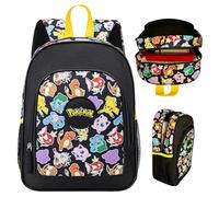 Offizieller Pokemon Kinder-Rucksack - mehrfarbig, 36 x 28 x 12 cm - alle Pikachu Charaktere - Bulbizarr, Glumanda - Schule, Freizeit, Reisen