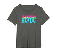 Offizielles AC/DC Rock Musik Band Neon Flammen T-Shirt, Damen Große Größen, Anthrazit, 6X