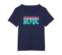 Offizielles AC/DC Rock Musik Band Neon Flammen T-Shirt, Damen Große Größen, Marineblau, 2X