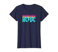 Offizielles AC/DC Rock Musik Band Neon Flammen T-Shirt, Damen, Marineblau, L