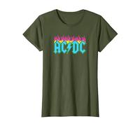 Offizielles AC/DC Rock Musik Band Neon Flammen T-Shirt, Damen, Olivgrün, M
