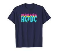 Offizielles AC/DC Rock Musik Band Neon Flammen T-Shirt, Herren, Marineblau, 3XL