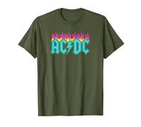 Offizielles AC/DC Rock Musik Band Neon Flammen T-Shirt, Herren, Olivgrün, 3XL