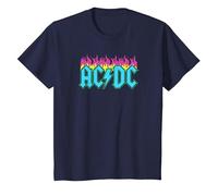 Offizielles AC/DC Rock Musik Band Neon Flammen T-Shirt, Kinder, Marineblau, 92