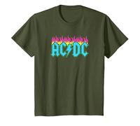 Offizielles AC/DC Rock Musik Band Neon Flammen T-Shirt, Kinder, Olivgrün, 152