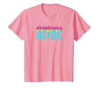 Offizielles AC/DC Rock Musik Band Neon Flammen T-Shirt, Kinder, Rosa, 140