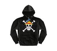 Offizielles One Piece Sweatshirt Strohhut. Totenkopf-Logo. Baumwolle und Polyester. Unisex. Schwarz. Erwachsene Jungengrößen. (XL)