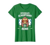 Offizielles Schlafshirt von Alina Faultier Personalisiert T-Shirt, Damen, Dunkelgrün, XL